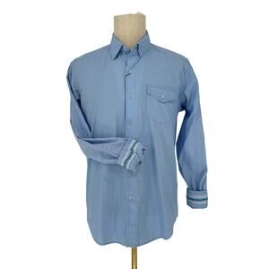 Robert Graham Button Front Long Sleeve Casual Shirt Birdwell Solid Light Blue M